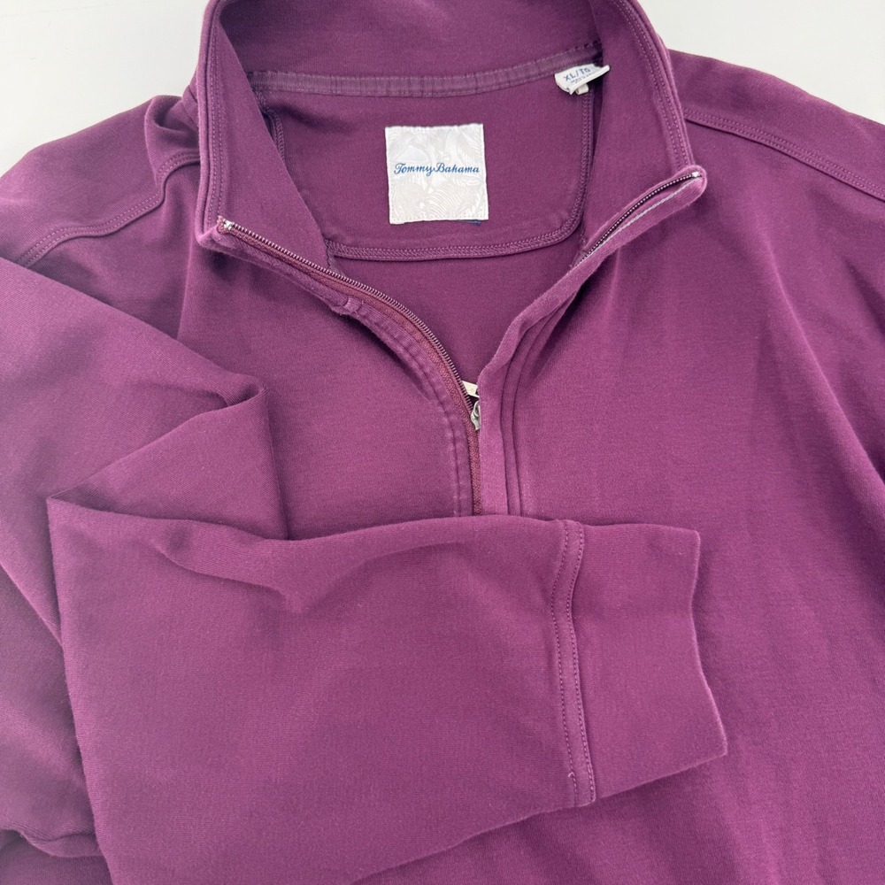 Tommy Bahama Mens XL Purple 100% Pima Cotton Quarter Zip Pullover Sweater